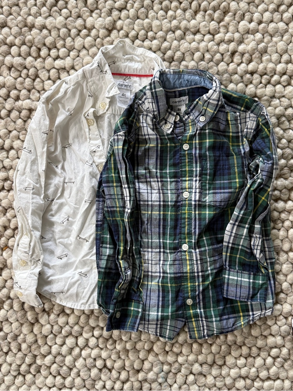 Carter's White Printed Shirt & Green Navy Plaid Button-Down Set